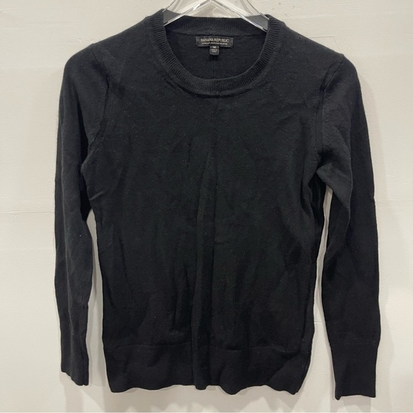 Banana Republic Italian New Way Merino Blend Black Crew Neck Sweater Pullover M - Picture 2 of 10